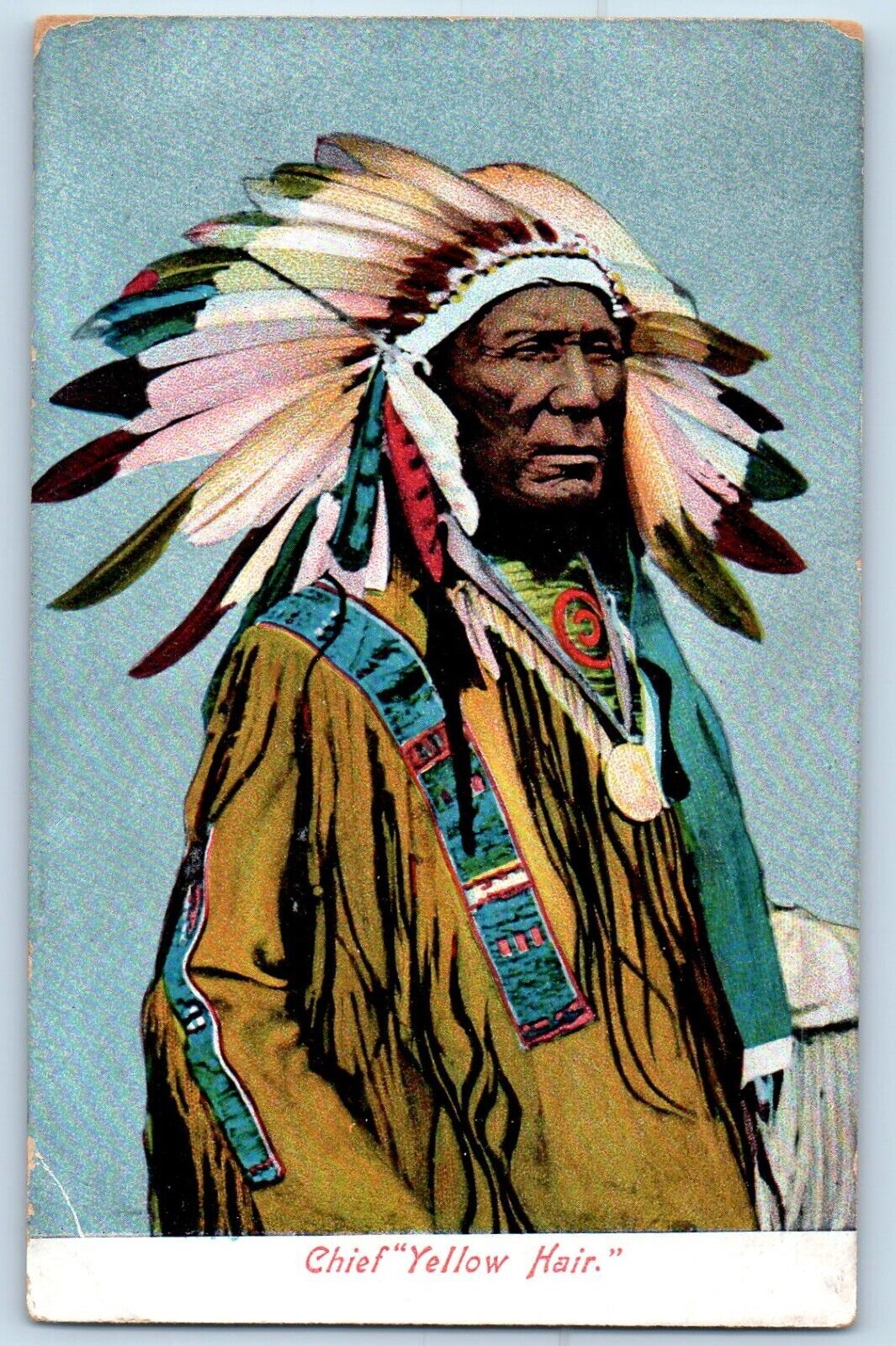 c1910's Postcard Chief Yellow Hair Indian Native American Unposted Antique