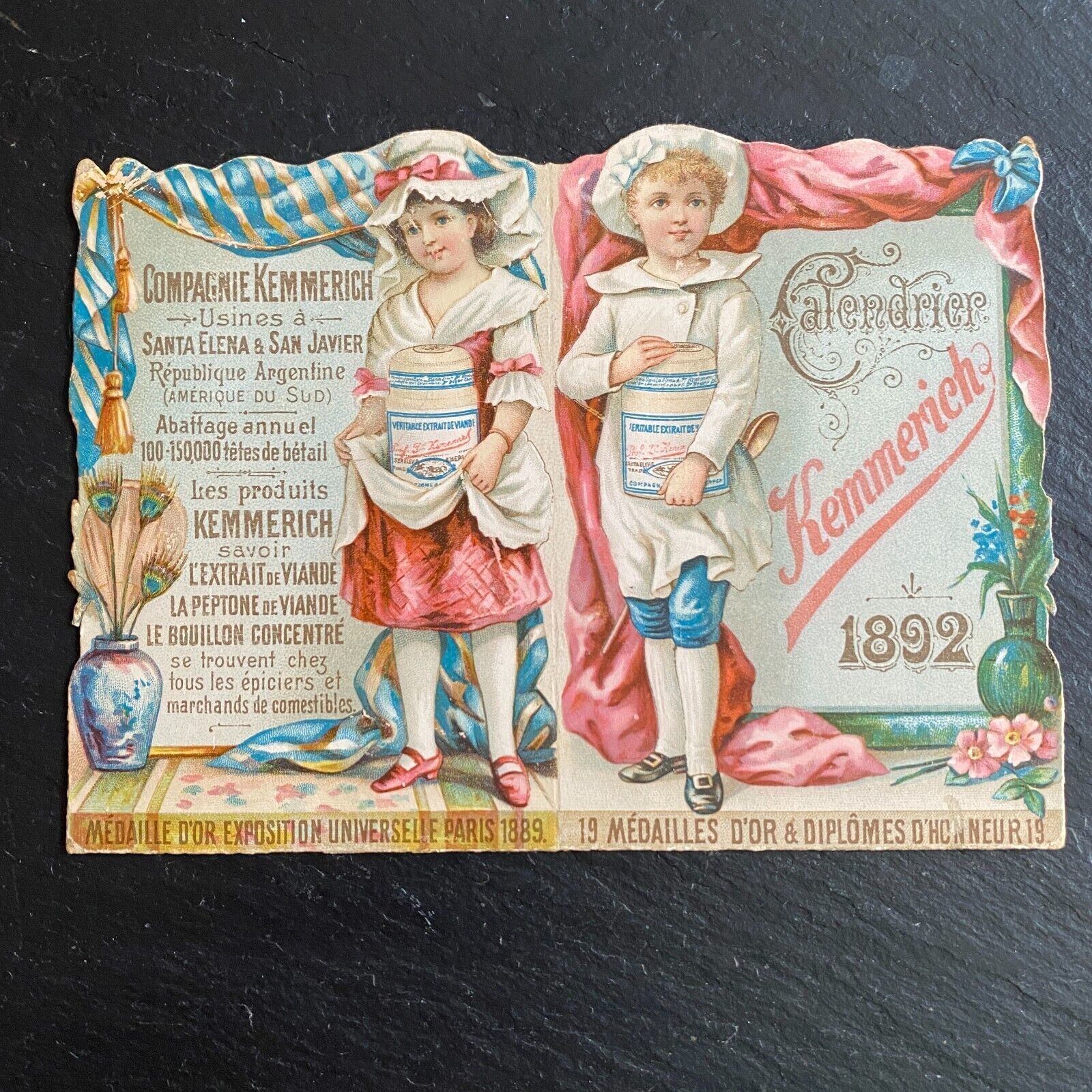 Old Chromo Calendar 1892 Kemmerich Meat Extract Advertising