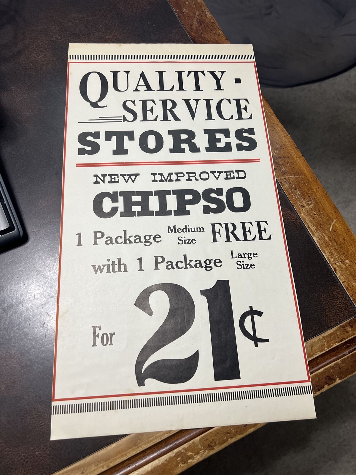 Vntg 10x18 Chipso Grocery Store Paper Window Sign