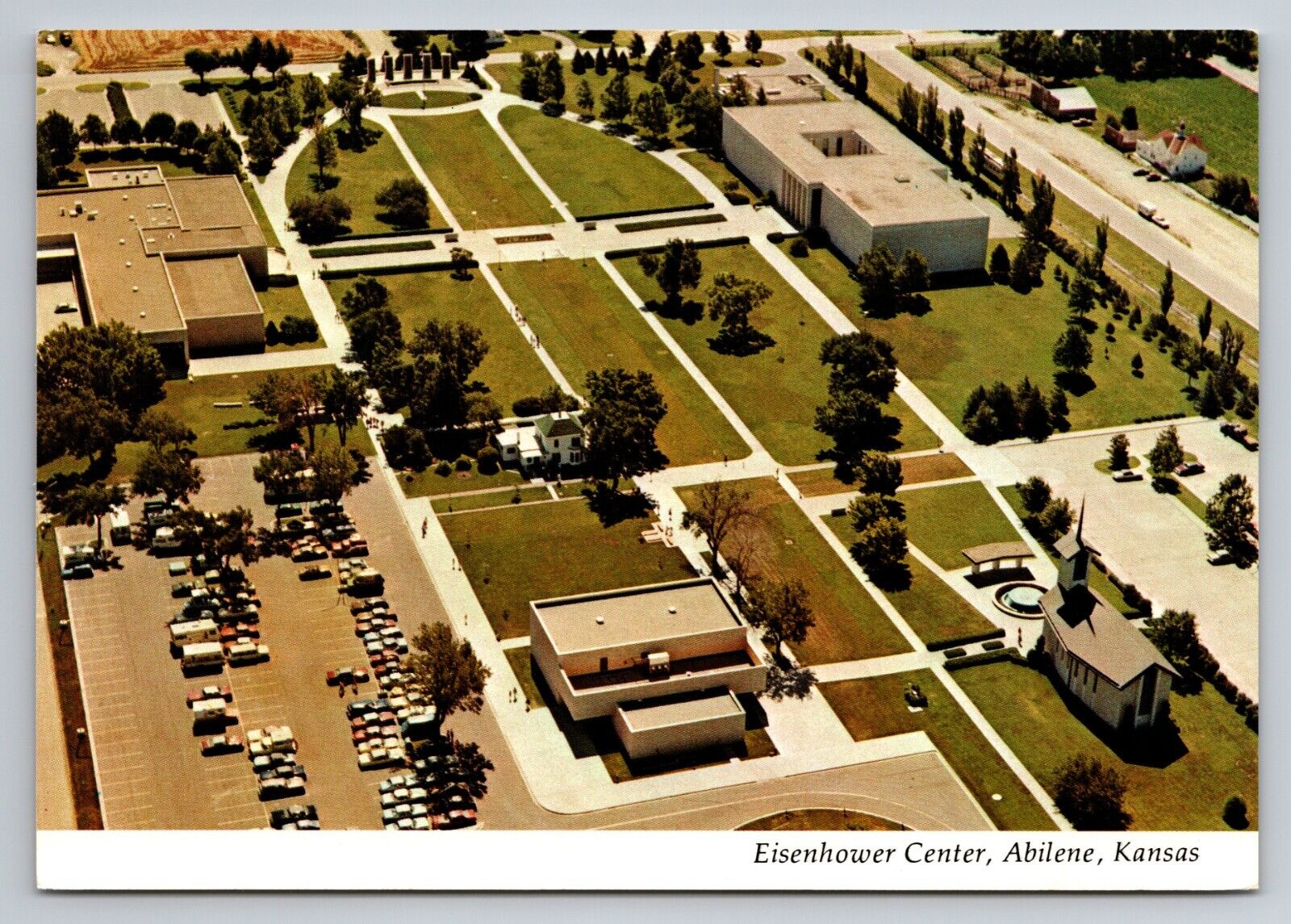 Aerial View Eisenhower Center Abilene Kansas Vintage Unposted Postcard Church