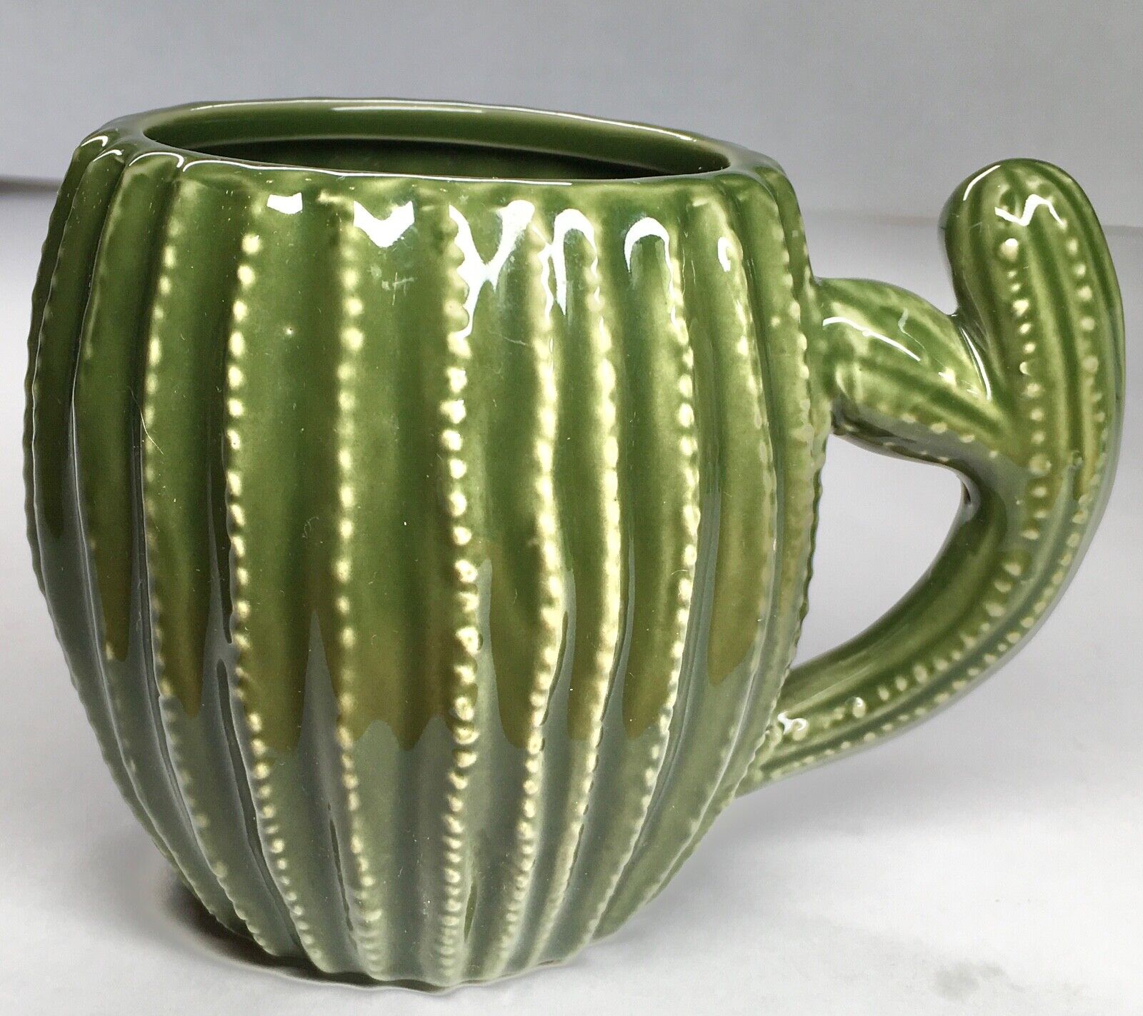 Vintage World Market Green Barrel Shaped Cactus Ceramic Coffee Mug, No Chips.