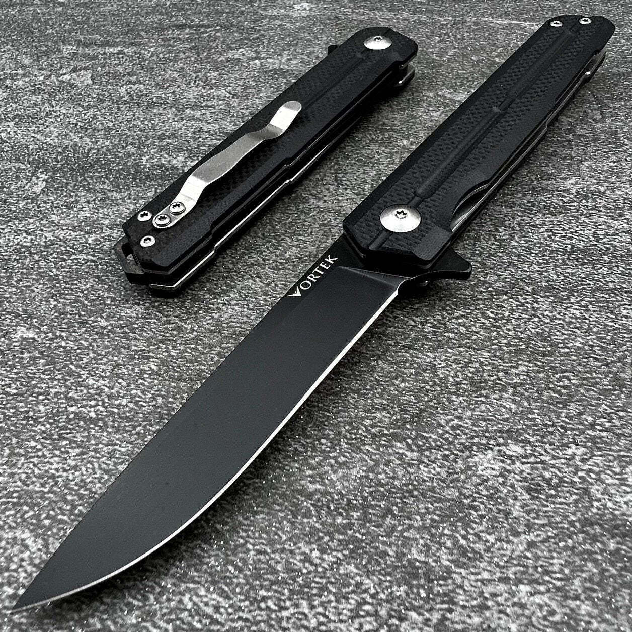 VORTEK NOVA Tactical Black G10 Ball Bearing Flip D2 Blade Folding Pocket Knife