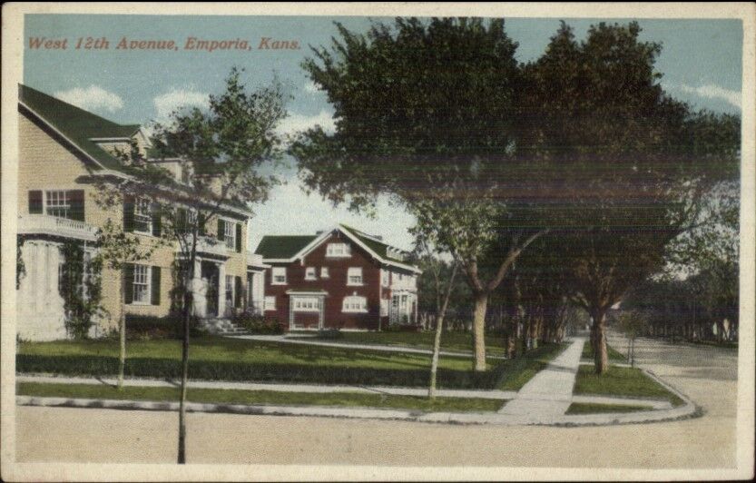 Emporia KS West 12th Ave c1920 Postcard