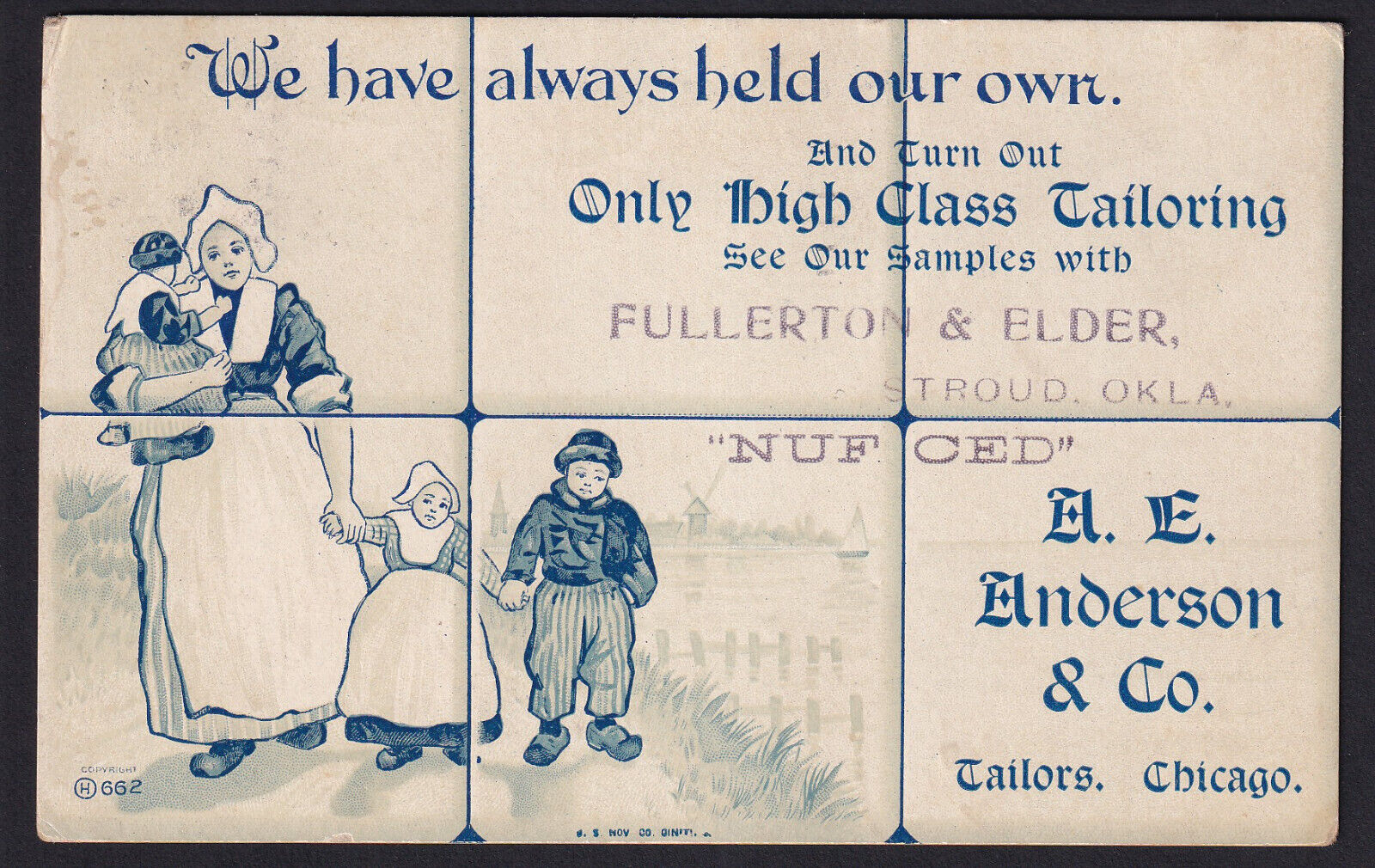 Illinois-Chicago-Advertising-A.E. Anderson Tailors-Dutch-Stroud OK-1905 Postcard