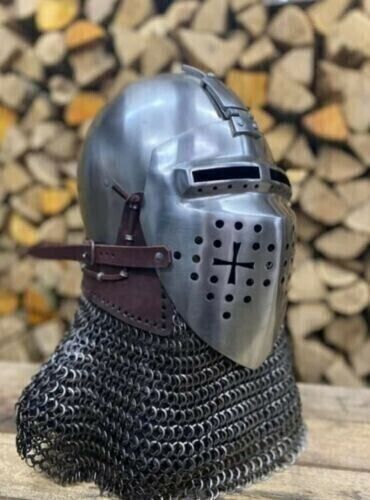 Helmet 16 Gauge Steel Medieval Roa Bascinet Helmet SCA Knight Armor Chainmail