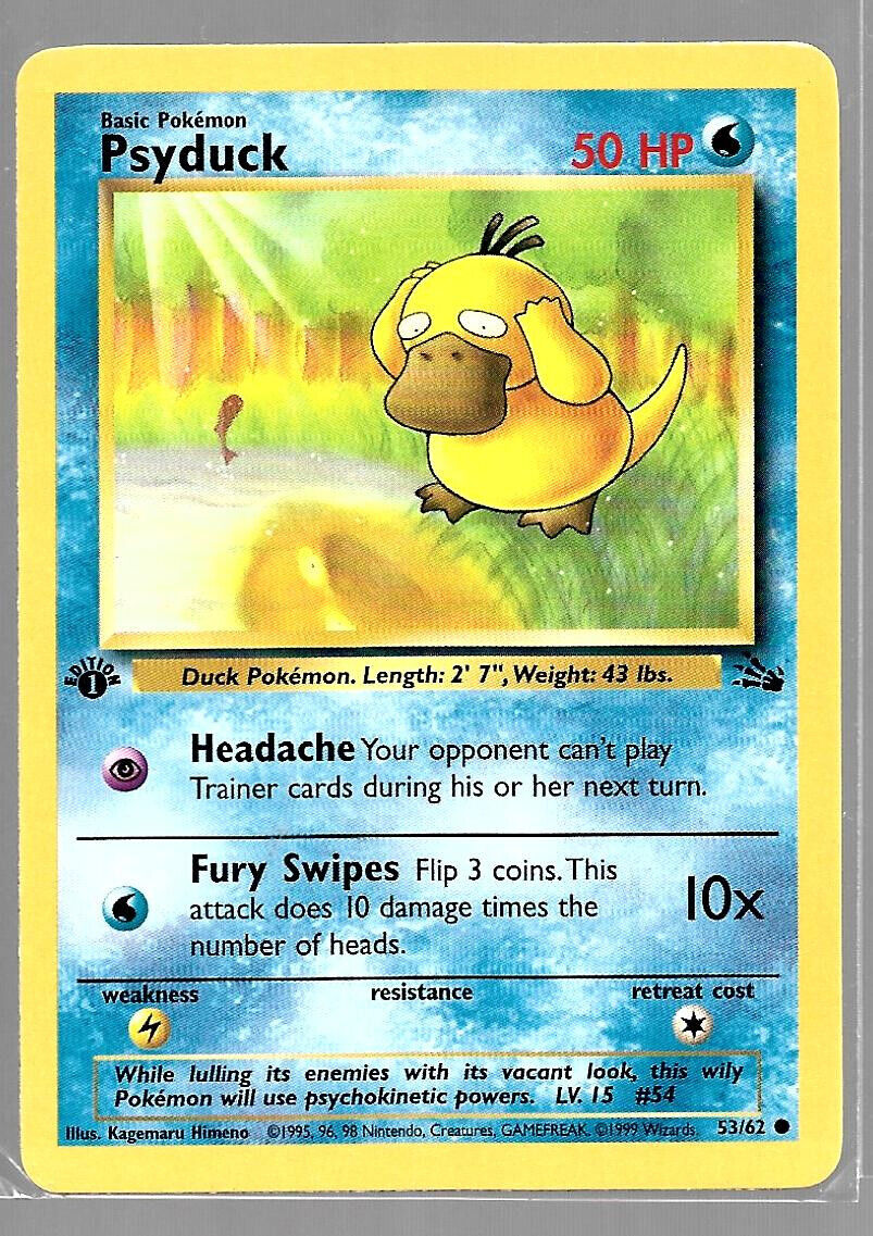 Psyduck 1st Edition 53/62 Fossil Pokemon card NM