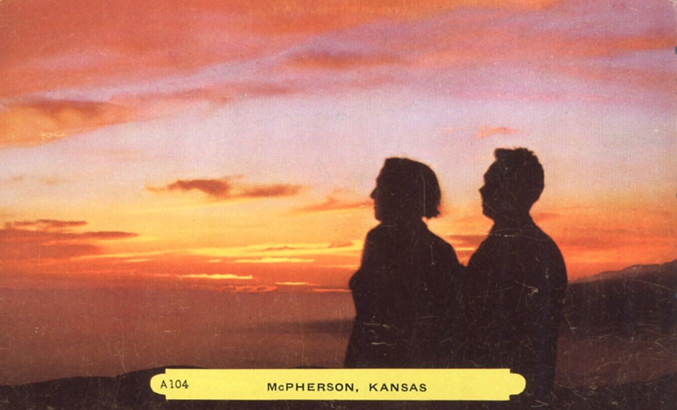 Couple Silhouetted in the Sunset McPherson Kansas Postcard