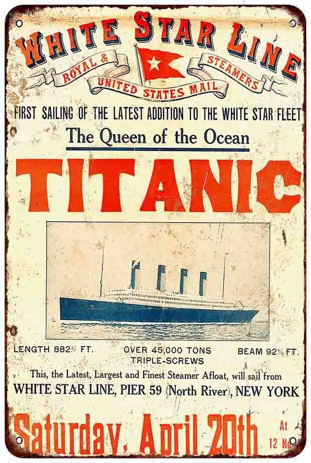 1912 White Star Line Titanic First Sailing Reproduction metal sign wall art
