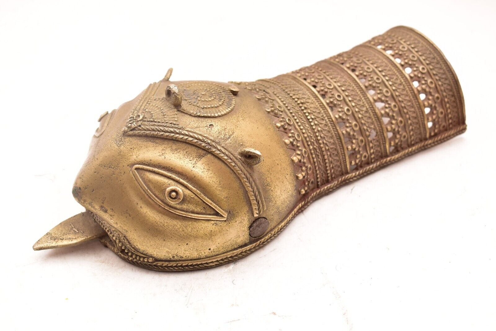 Rare Bronze Indian PATA form Gauntlet Hand Sword Bronze Figural Weapon Antique