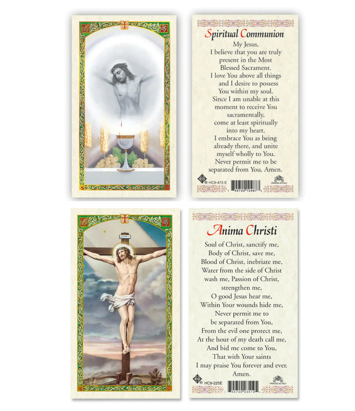 Laminated Spiritual Communion & Anima Christi Holy Prayer Card Set Catholic