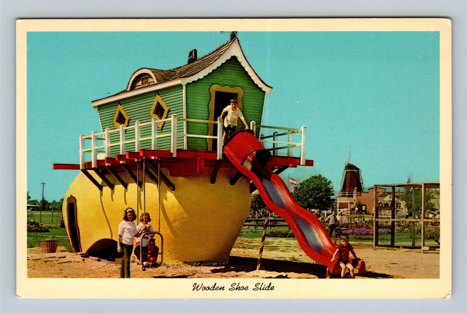 Holland MI-Michigan, Dutch Village Wooden Shoe Slide, Kids Vintage Postcard