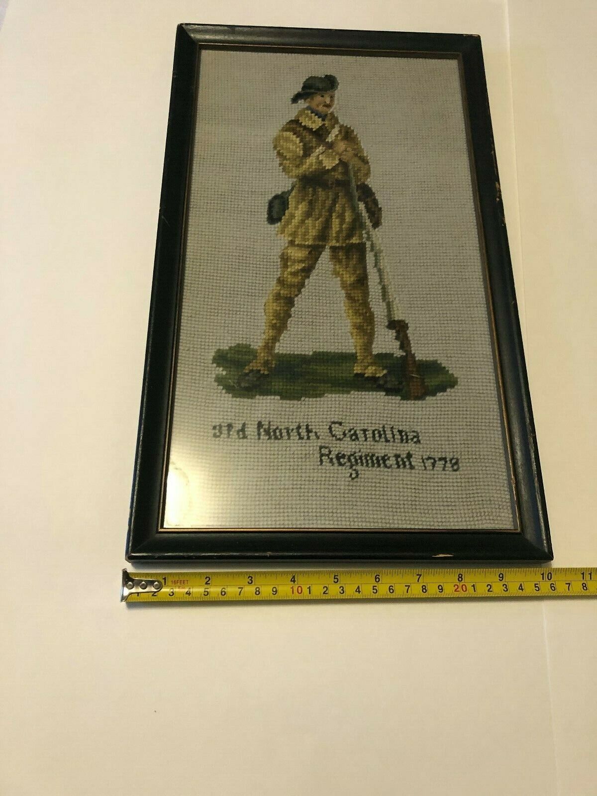 Vintage 3rd North Carolina Regiment Soldier 1778 Needlepoint Artwork under glass