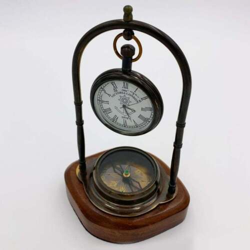 Brass Antique Vintage Captain\'s Nautical Clock Compass Timer