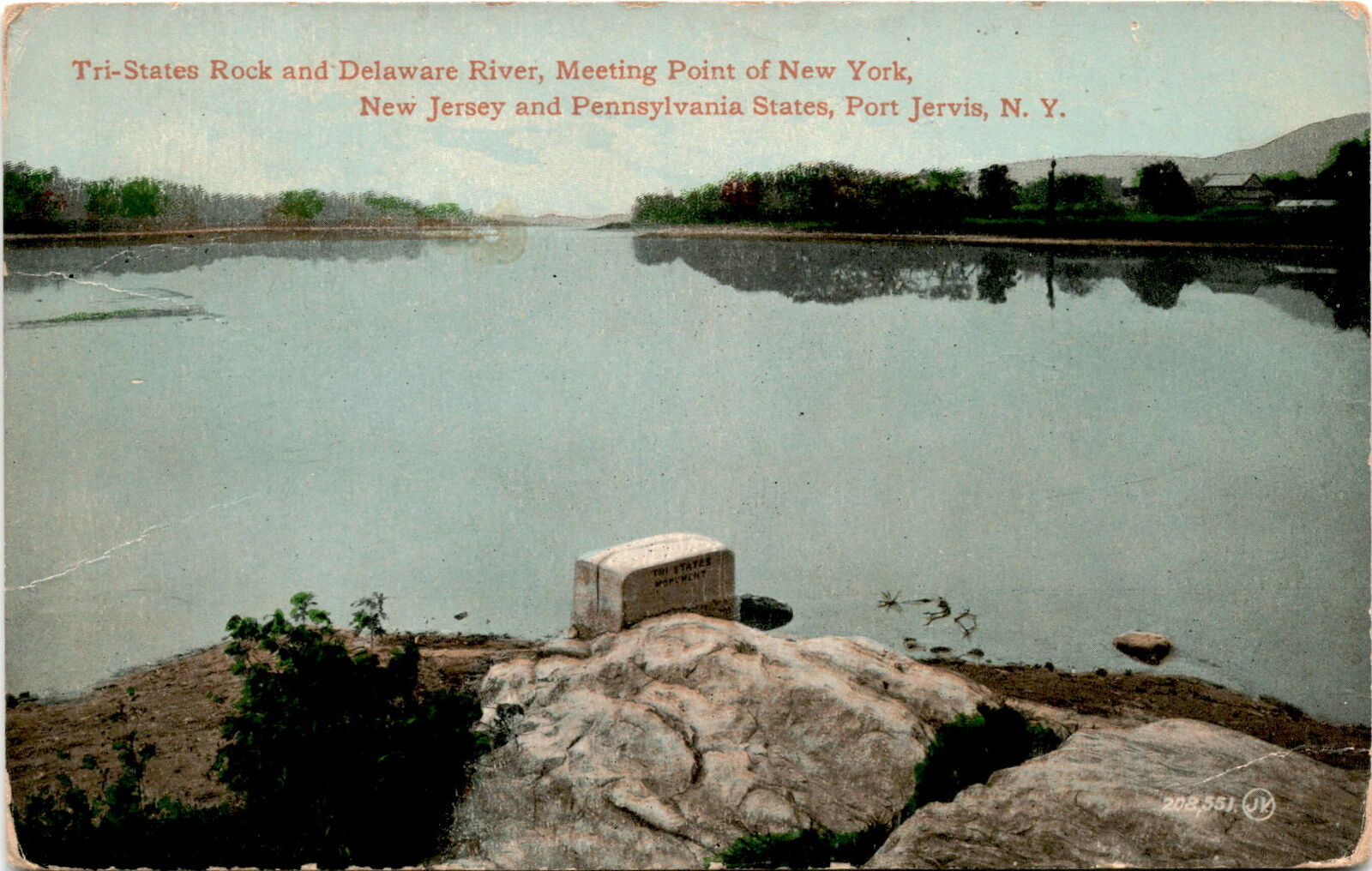 Tri-States Rock, Delaware River, New York, New Jersey, Pennsylvania, Postcard