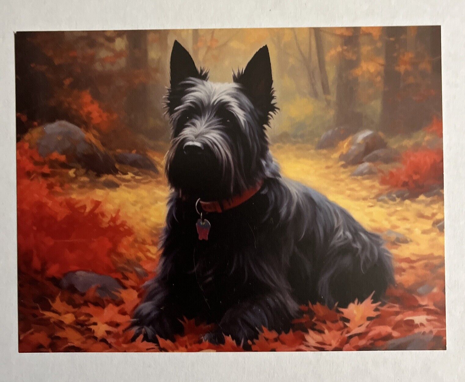 FALL SCOTTISH TERRIER SCOTTY DOG ART POSTCARD FROM PAINTING PRINT 4 1/4\