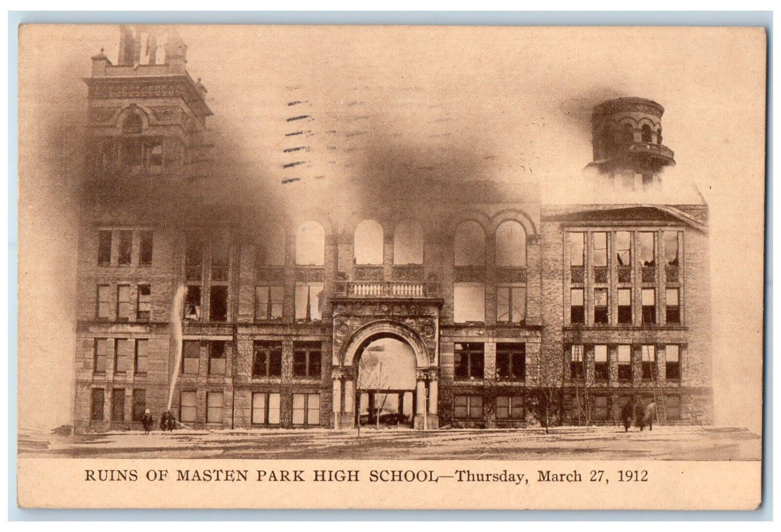 1912 Ruins of Masten Park High School Building Buffalo New York NY Postcard