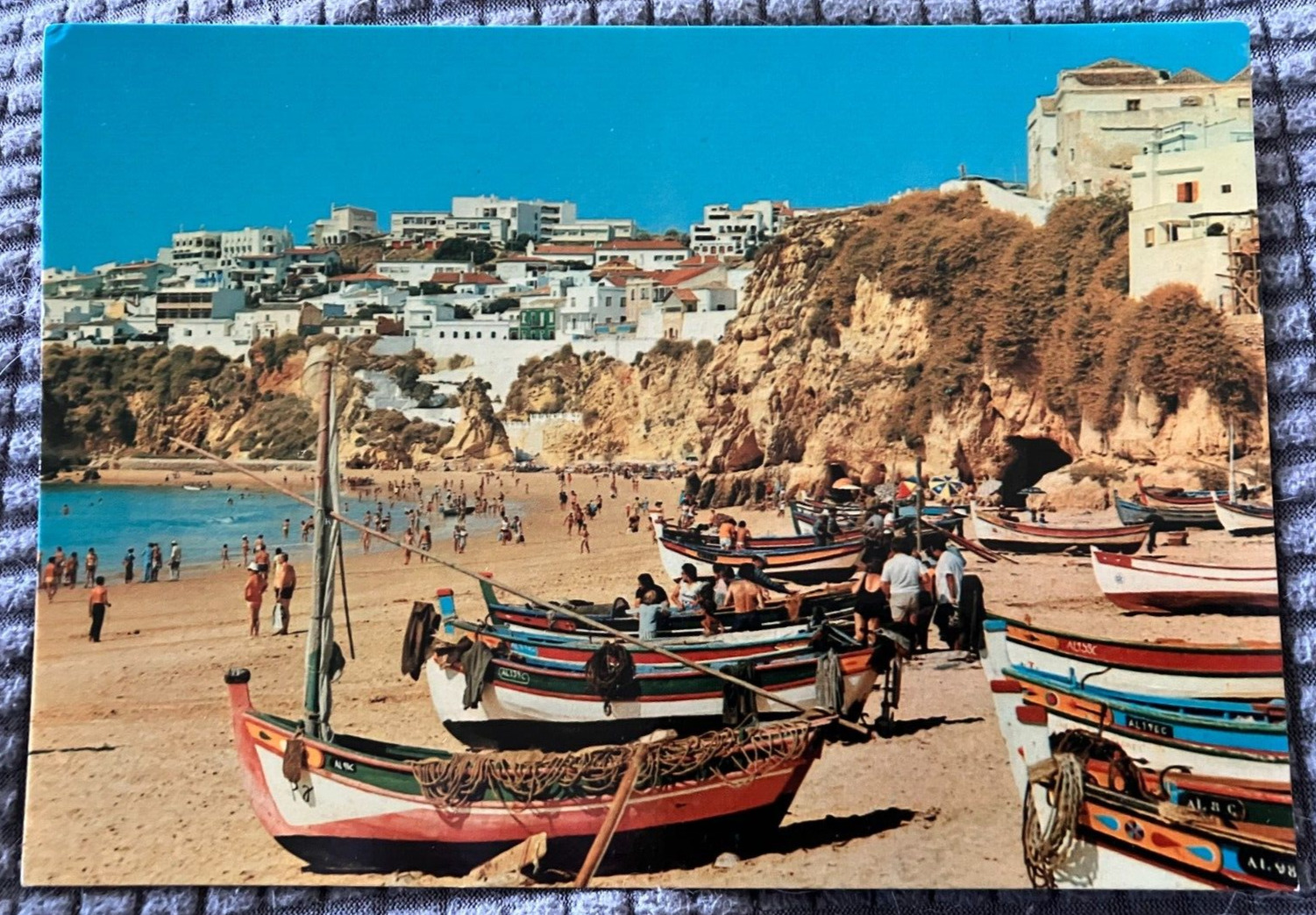 Vintage Cont. Postcard - Boats on the Beach, Albufeira, The Algarve, Portugal