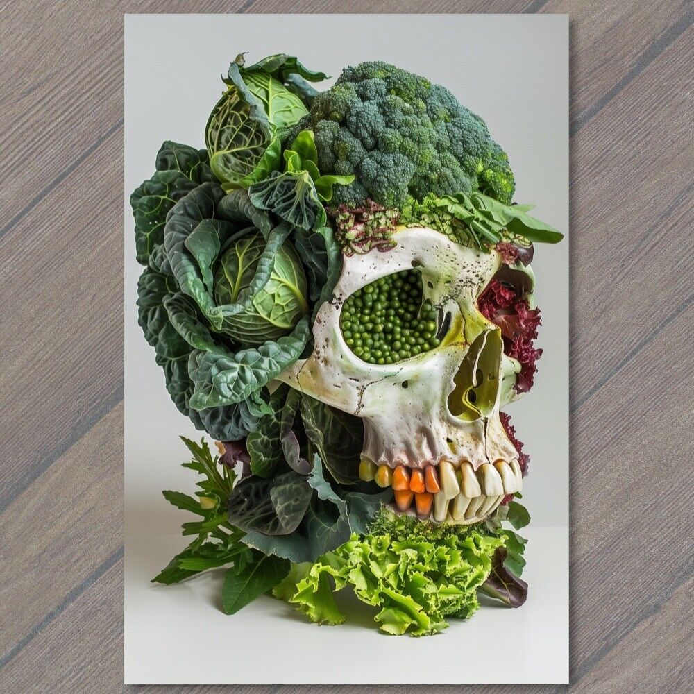 POSTCARD Vegetable Skull Weird Pepper Strange Are What You Eat Scary Vegetarian