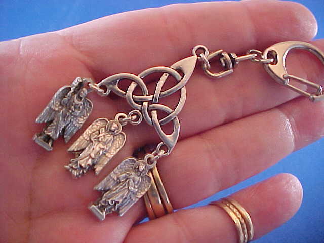 3 ARCHANGEL Key Chain Ring St MICHAEL GABRIEL RAPHAEL Trinity Knot Saint Medals