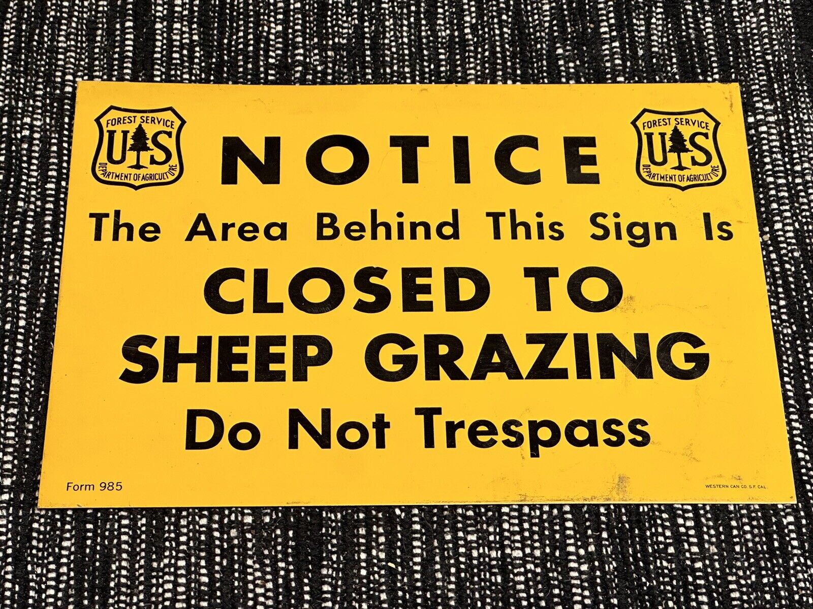 Vintage USFS US Forest Forestry Service ”CLOSED TO SHEEP GRAZING” Metal Sign