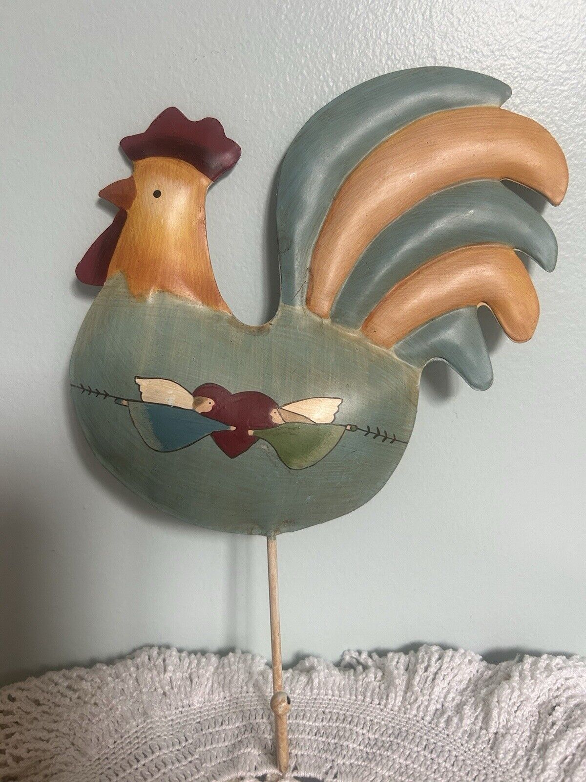 Vintage Handpainted Folk Art Shabby Chic Rooster by Russ Berrie & Co.