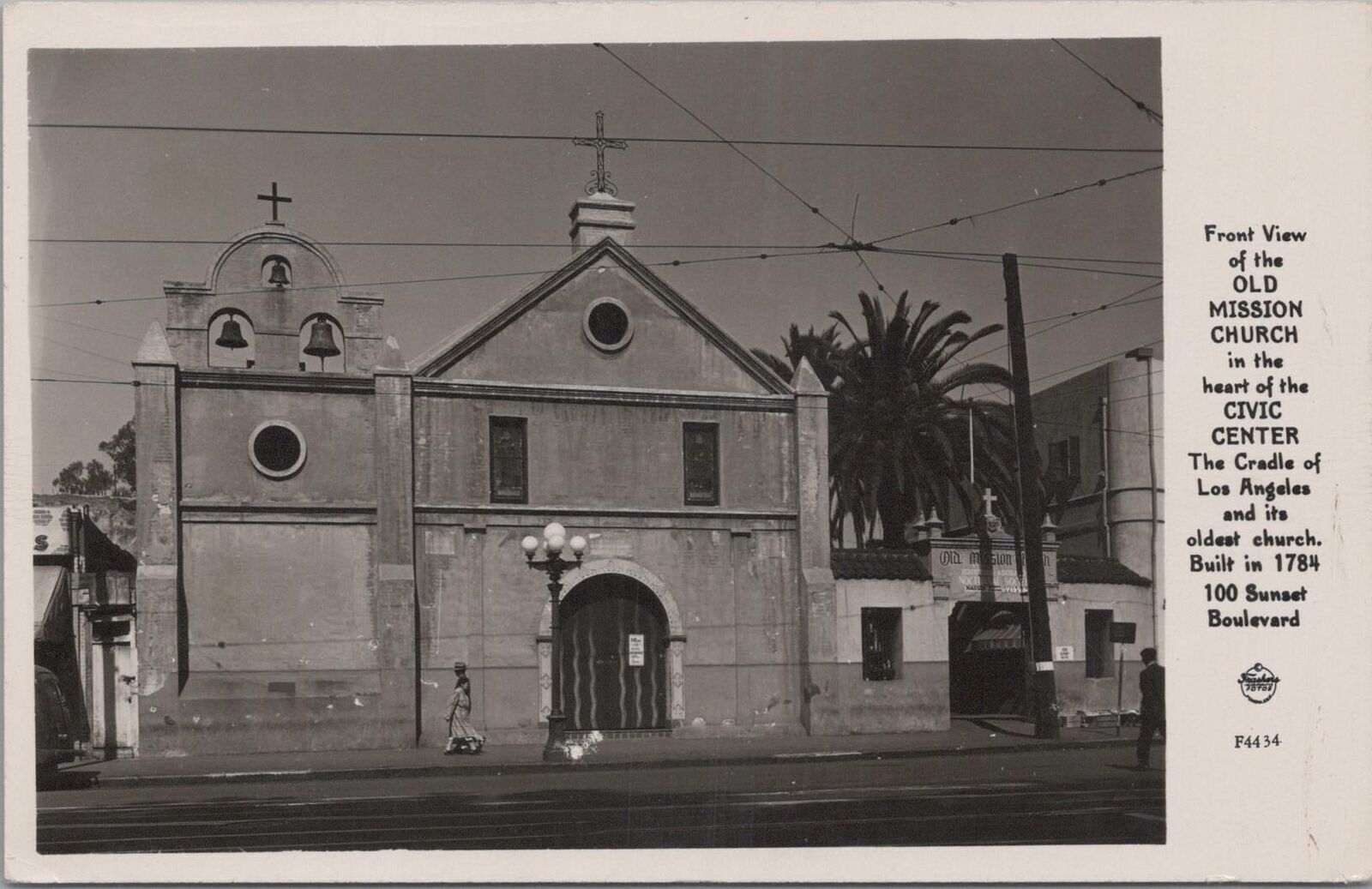 RPPC Postcard Front View Old Mission Church Civic Center Los Angeles CA 