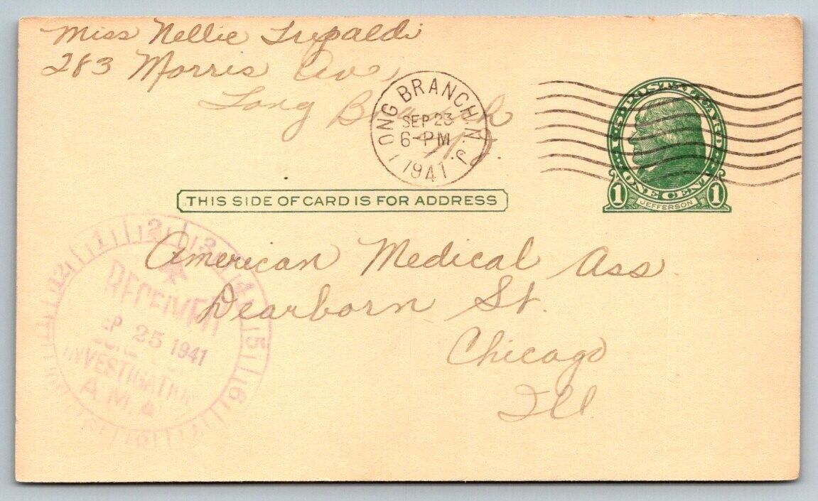 1941  Long Beach  New Jersey  Postal Card  Postcard