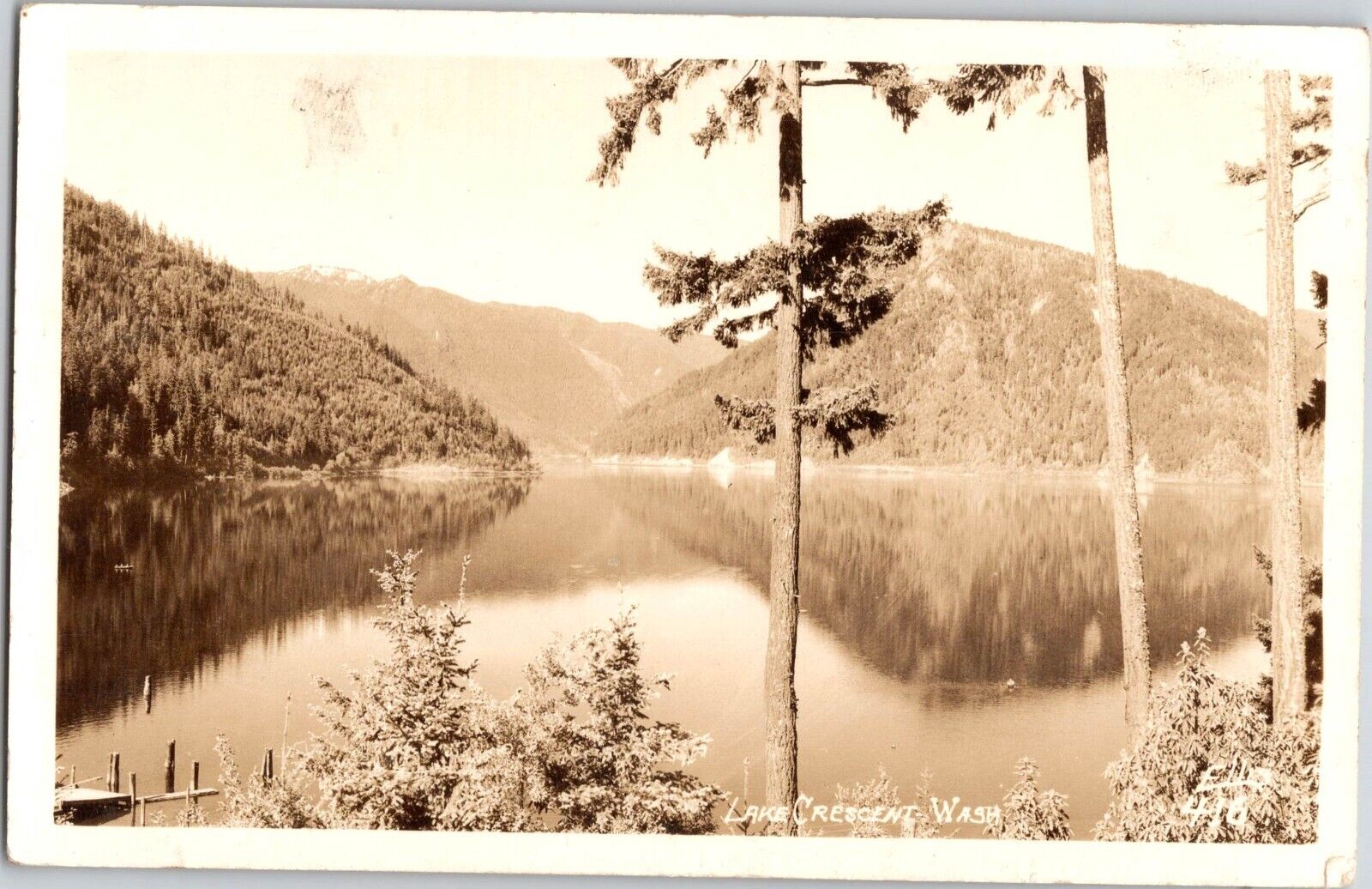 c 1930 Lake Crescent Washington Real Photo Postcard Beautiful Lake