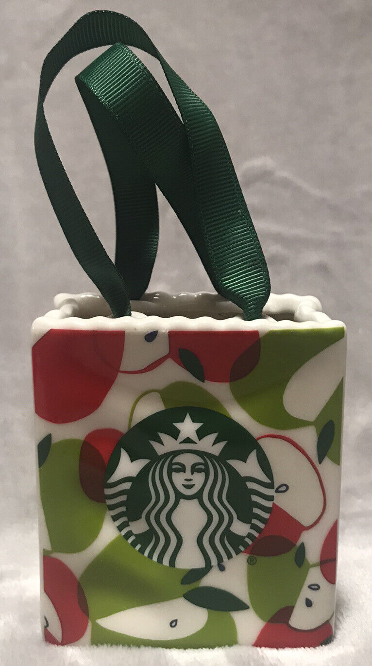 NEW Starbucks APPLE SLICES TOTE BAG Collectible Ceramic Card Holder Ornament
