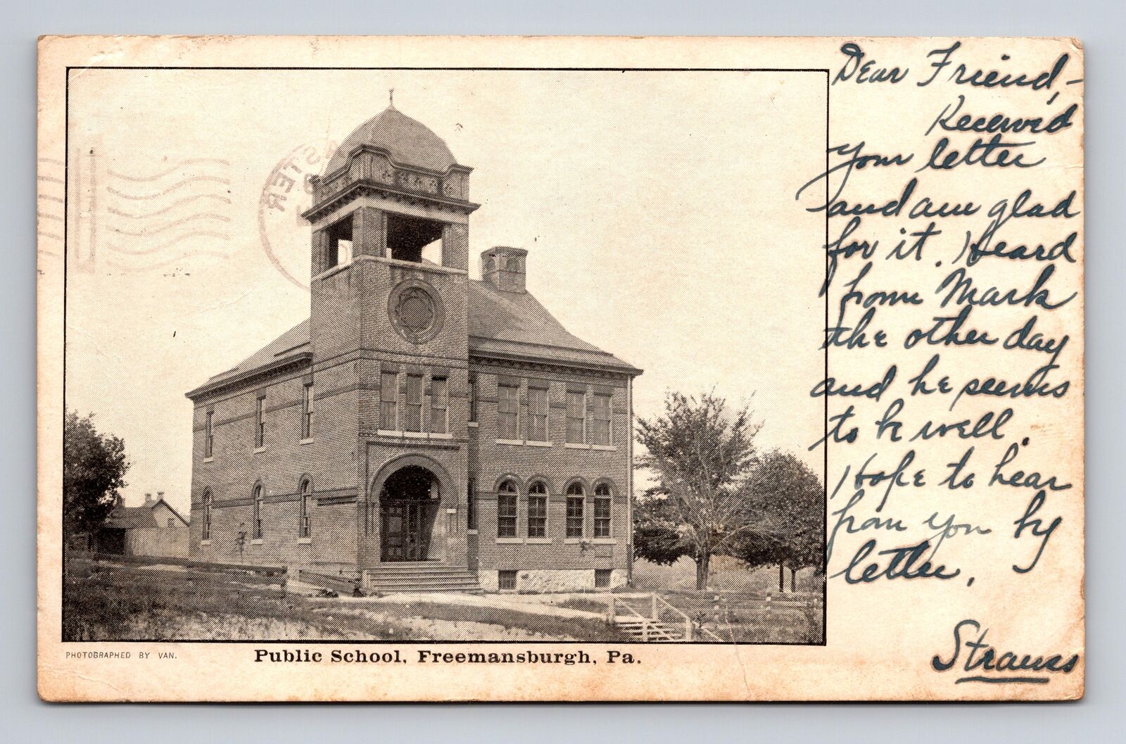 c1906 UDB Postcard Freemansburgh PA Pennsylvania Public School