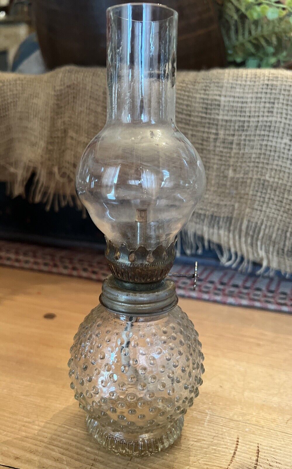 Antique Small Miniature Clear Glass Oil Lamp Complete