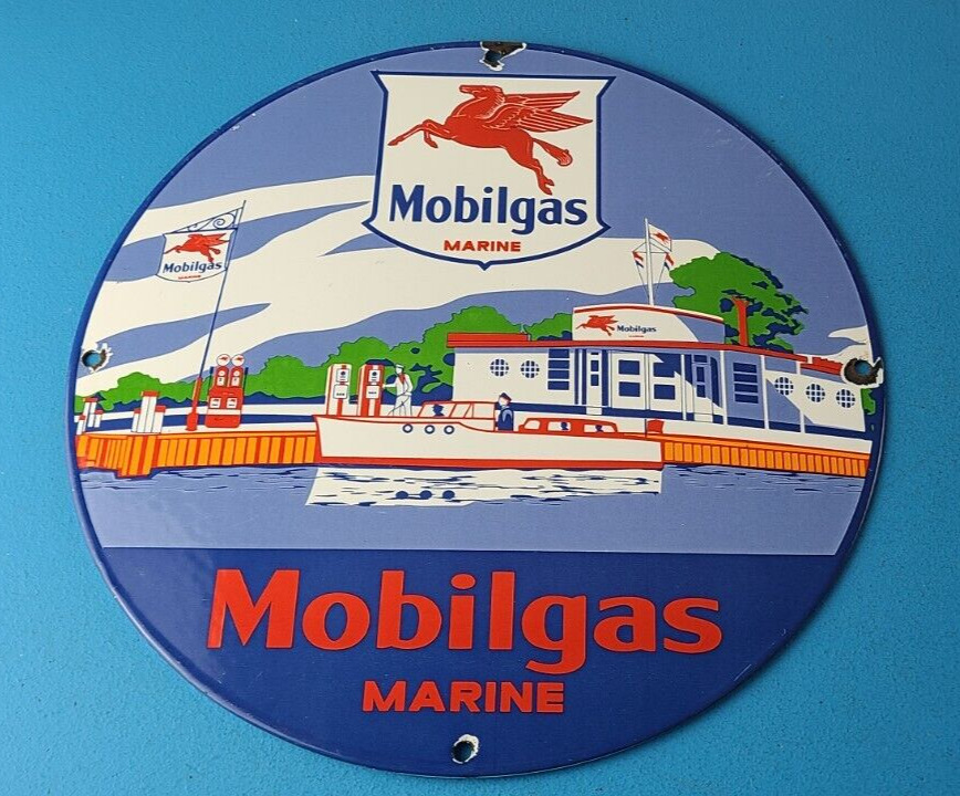 Vintage Mobil Sign - Pegasus Mobilgas Marine Gas Pump Service Porcelain Sign