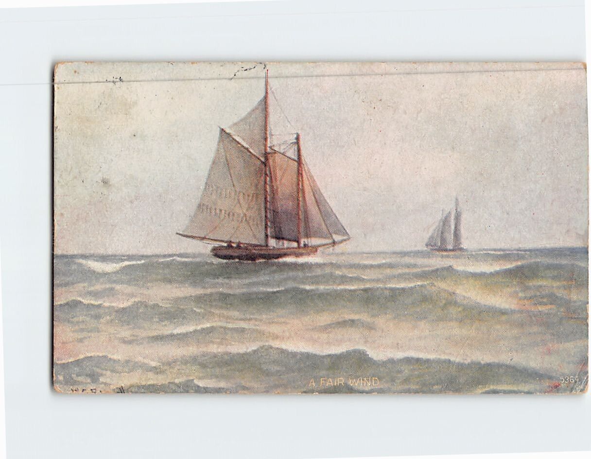 Postcard A Fair Wind Sail Boat Ocean Scene