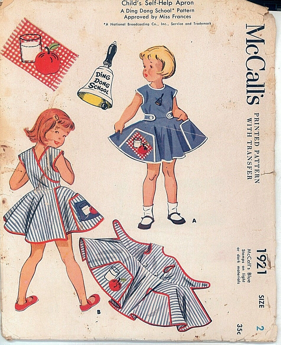 Vintage 50s McCalls 1921 Girls Ding Dog School Apron Sewing Pattern Size 2 Cut