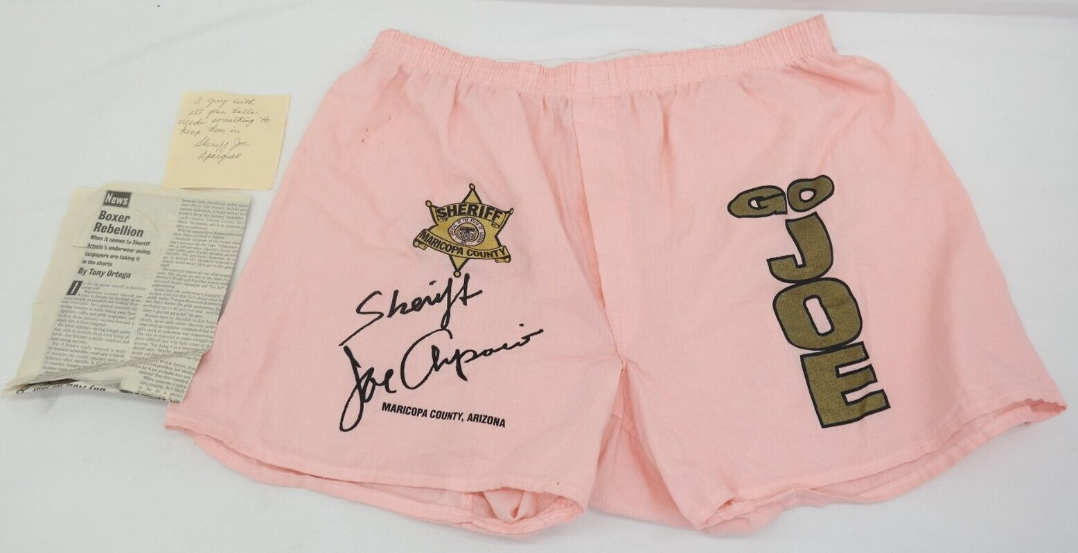 Sheriff Joe Arpaio Pink Boxer Shorts Autographed Size XL w/ Note & News Article