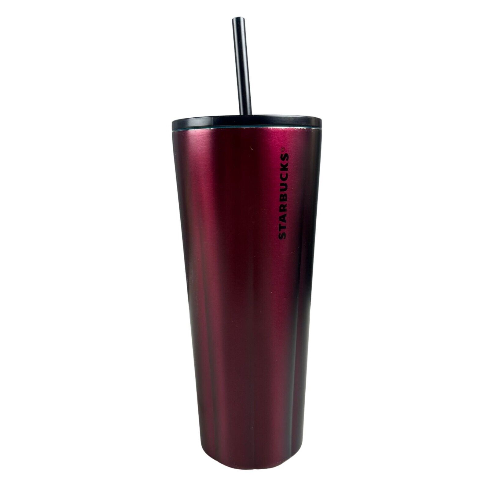 STARBUCKS Stainless Steel Oil Slick Blue and Maroon Ombre Cold Cup Tumbler 24 oz