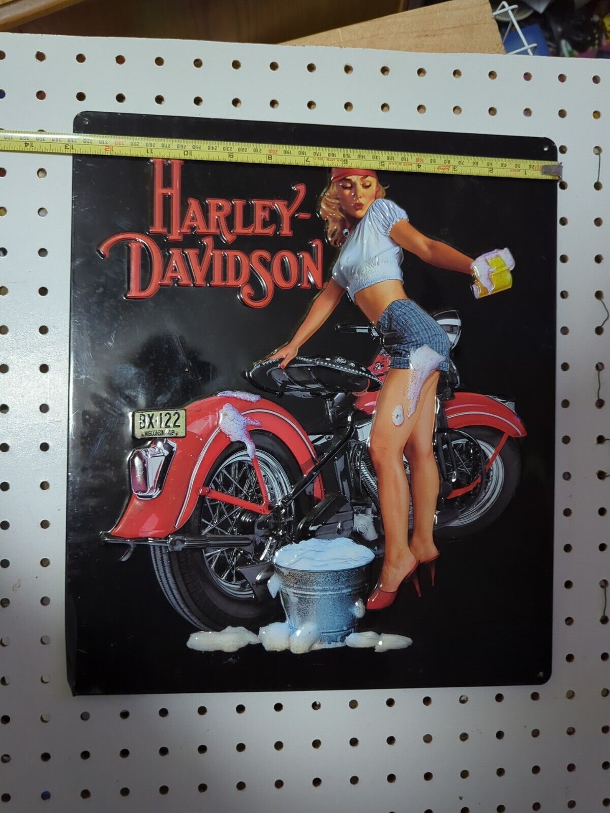2008 Harley Davidson Tin Sign motorcycle wash Girl Sign Pin-up Long Legs.