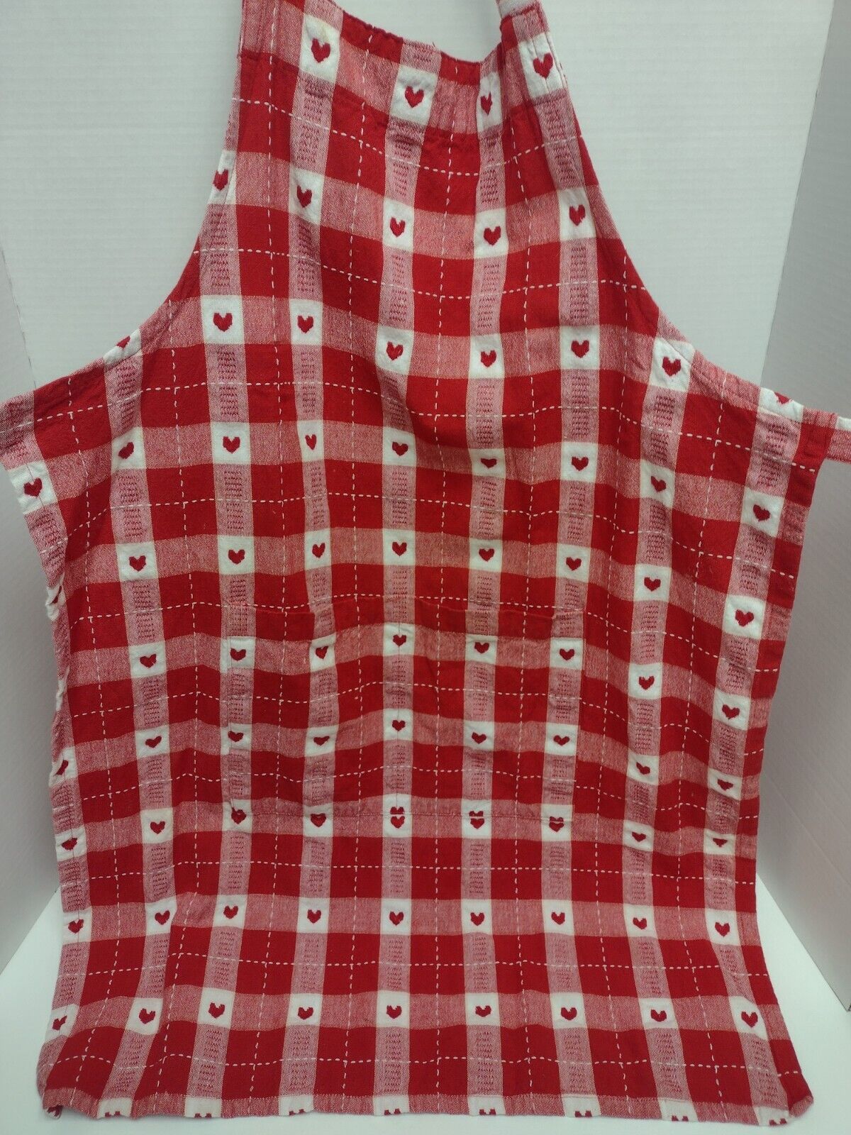 Vintage Bakers Apron MCM Red Checkered Hearts One Stitch 50s-60s Look Adjustable
