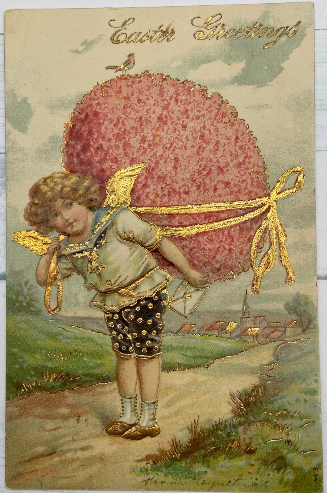 Postcard Easter Greetings with Angel ~1907