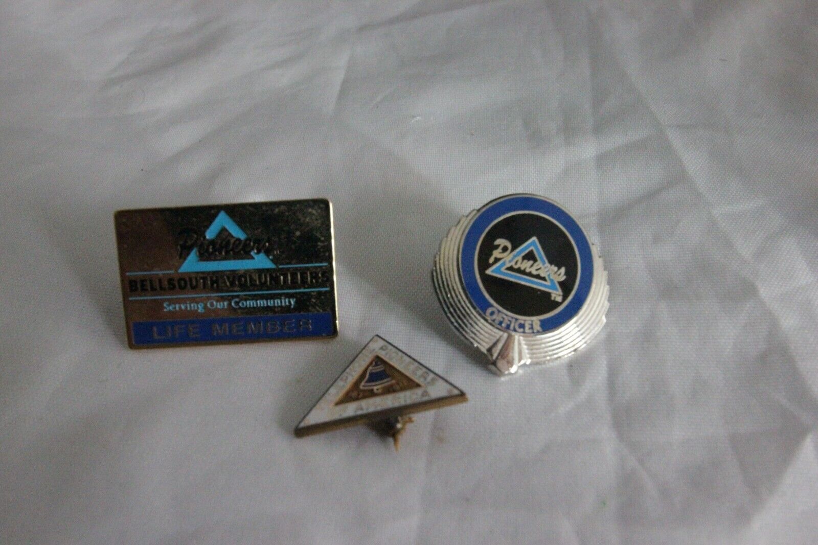 Vintage Telephone Pioneers Life Member , Triangle, and Officer Pins