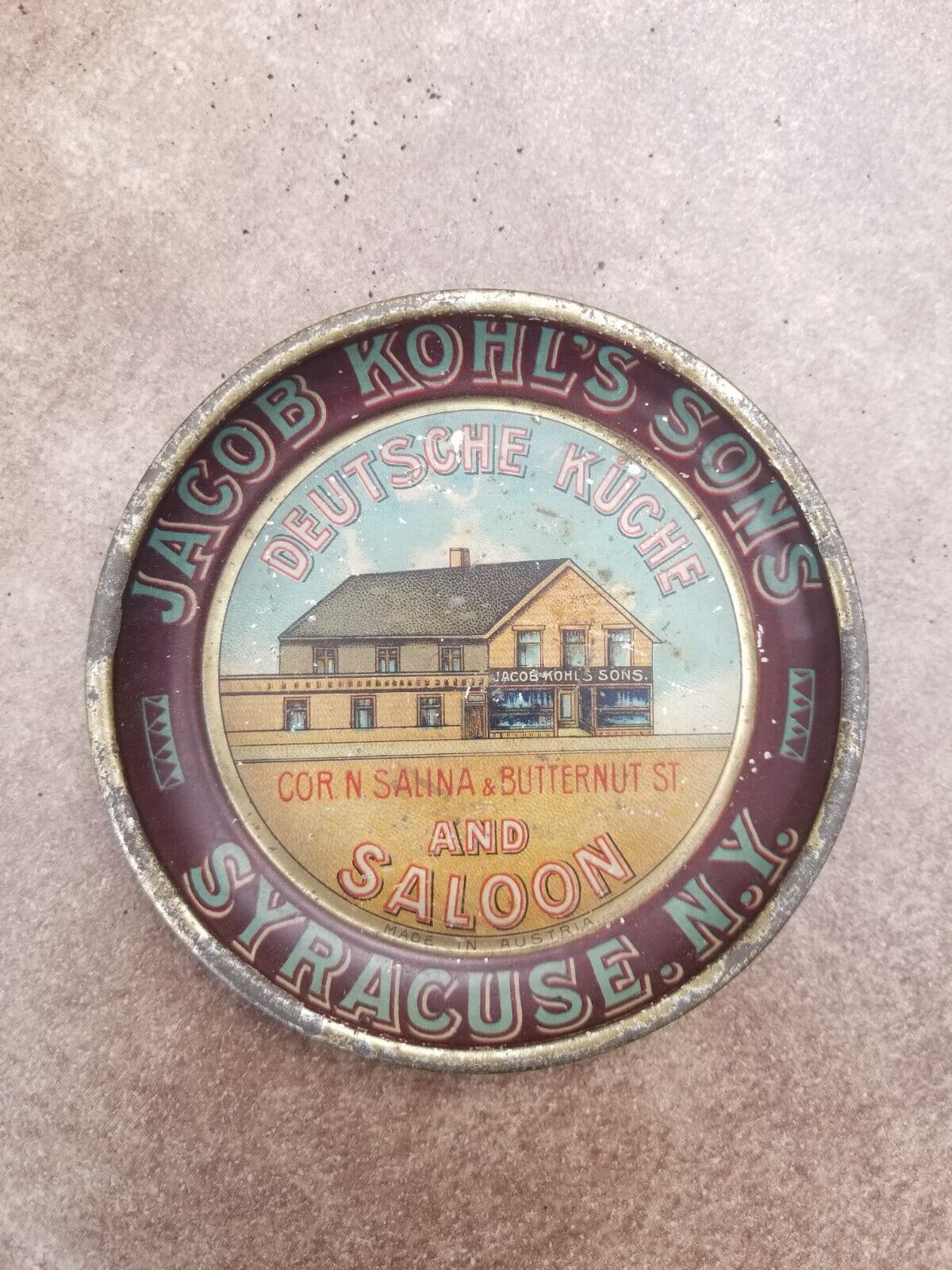 Original Circa 1910 Jacob Kohls Sons Saloon Tip Tray Syracuse NY