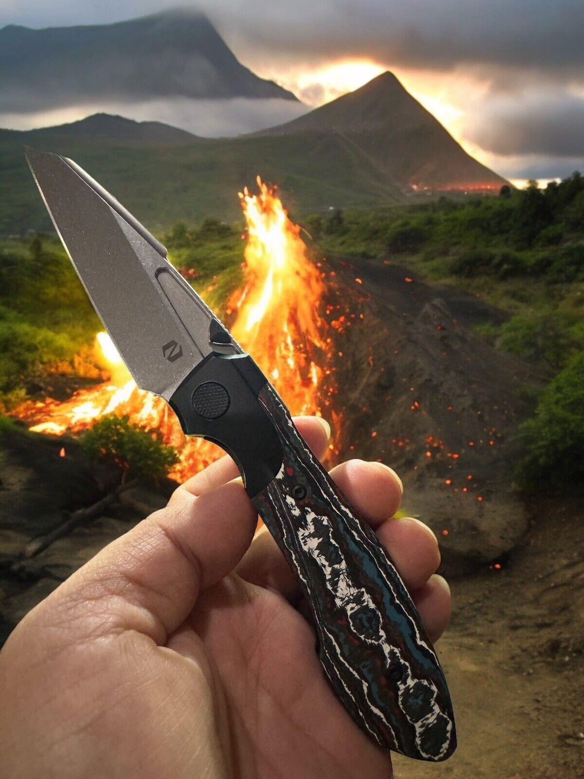 Null Knives Voodoo Satin M390 Titanium Purple Haze Fat Carbon Knife PVD Folder