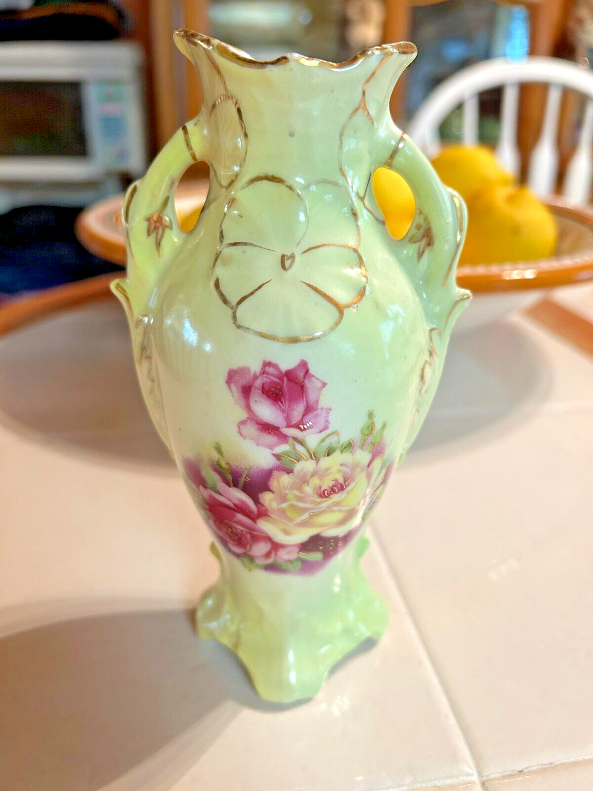 Vintage Victorian Austrian Hand Painted Floral Bud Vase Stamped EUC
