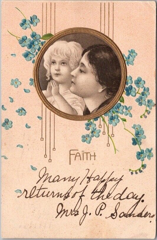1906 Religious Greetings Postcard Mother w/ Girl \