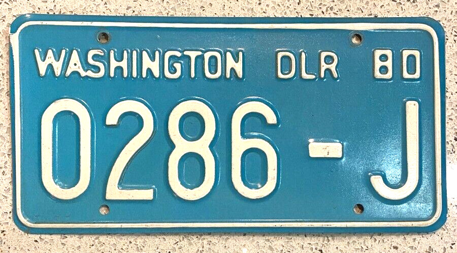 1980 Washington Dealer License Plate #0286-J White on Blue Haselwood Buick