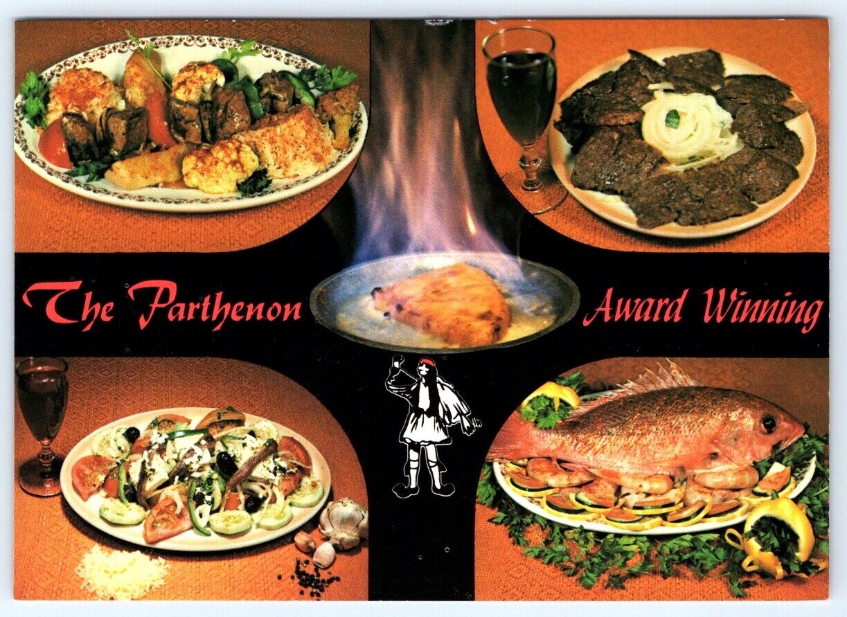Postcard Chicago Illinois The Partheon Award Winning Restaurant Food Dishes