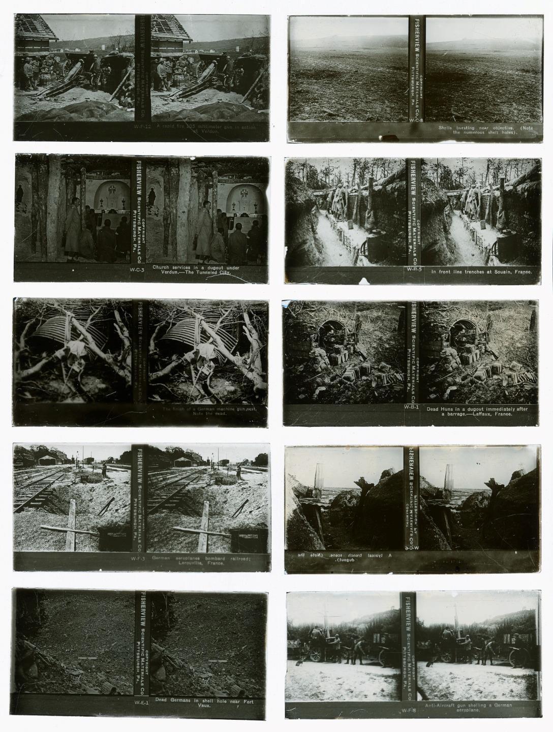 (10x) c. 1910's World War I Scenes Stereoview Glass Plate Positives