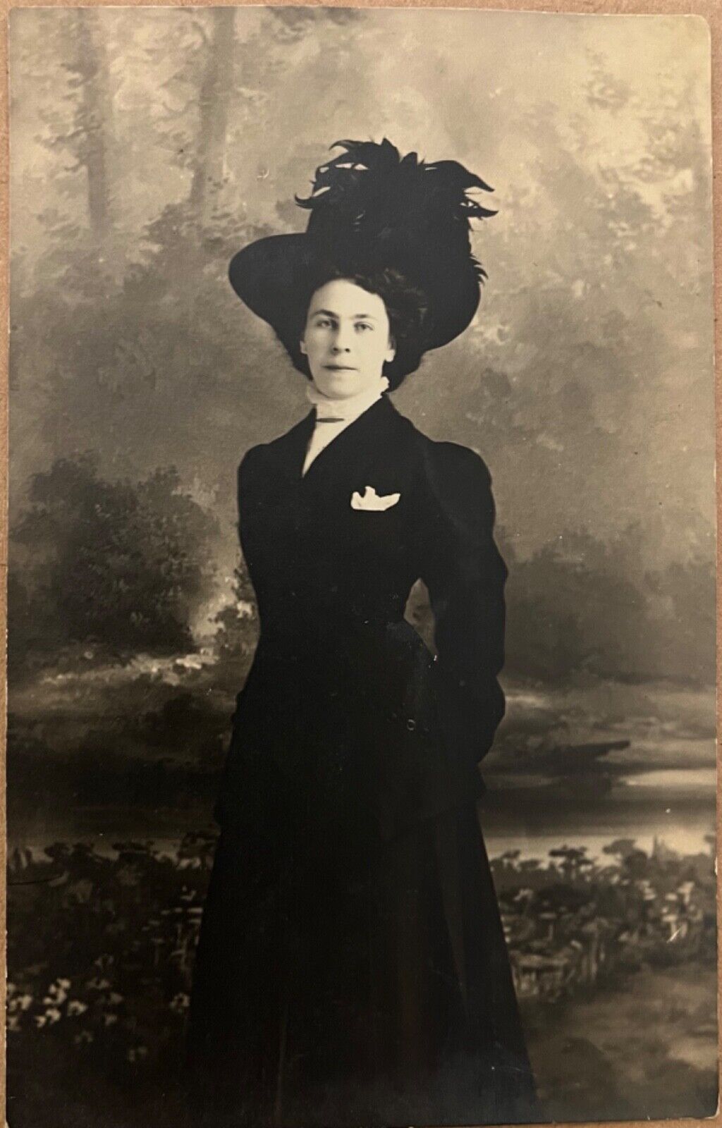 RPPC Roseburg Beautiful Lady Huge Feathered Hat Oregon Real Photo Postcard 1908