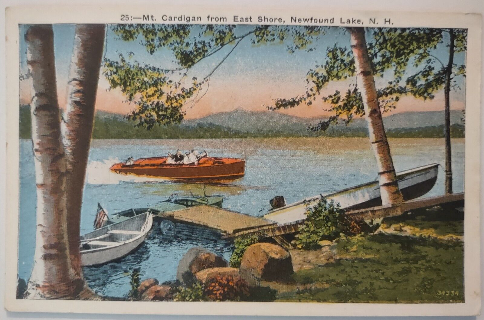 Vintage Postcard Mt Cardigan From East Shore Newfound Lake NH AA55
