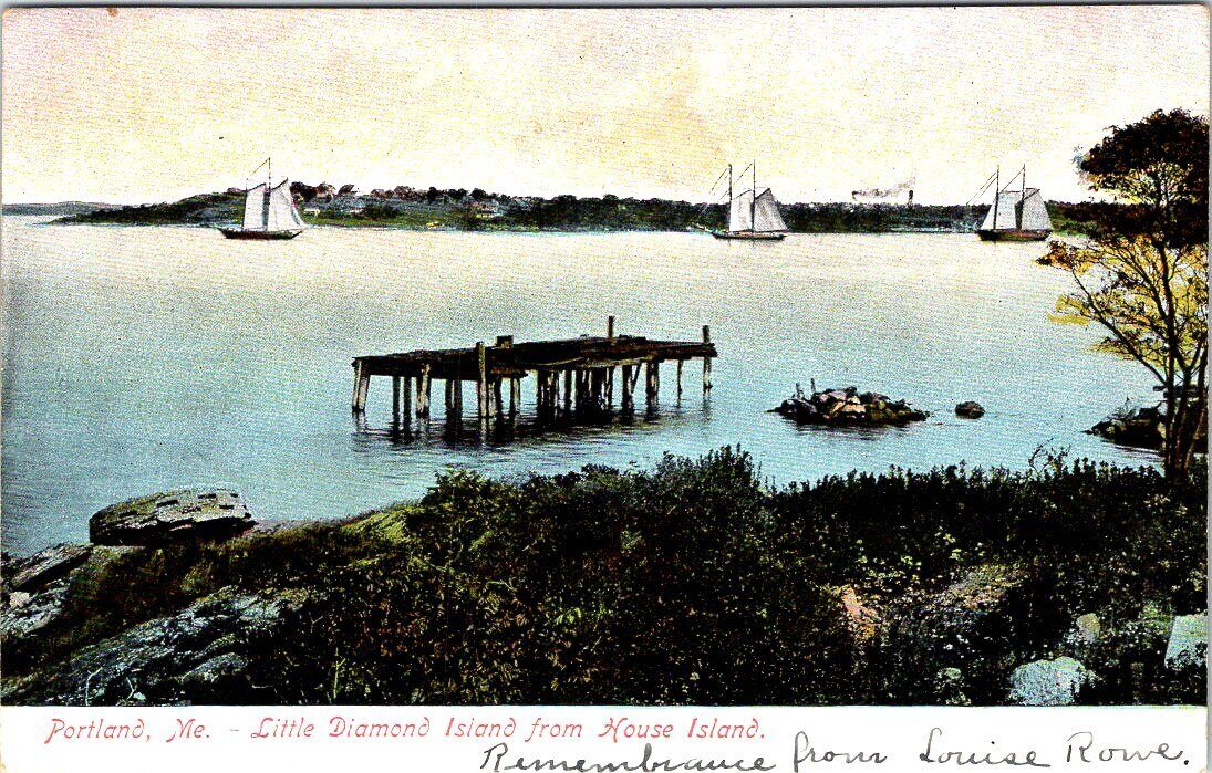 1908, Little Diamond Island from House Island, PORTLAND, Maine Postcard